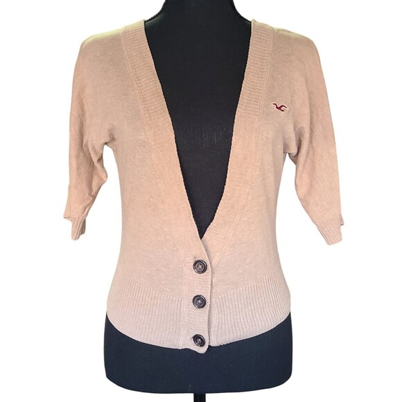 Hollister Beige Cream Cropped Button-Up Cardigan Junior's Size XS/ Extra Small - Picture 1 of 8